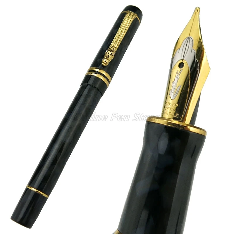 

Crocodile Resin Barrel Black Flower Marble Celluloid Broad Nib 0.7mm Fountain Pen Gold Trim Office School Writing Gift Pen