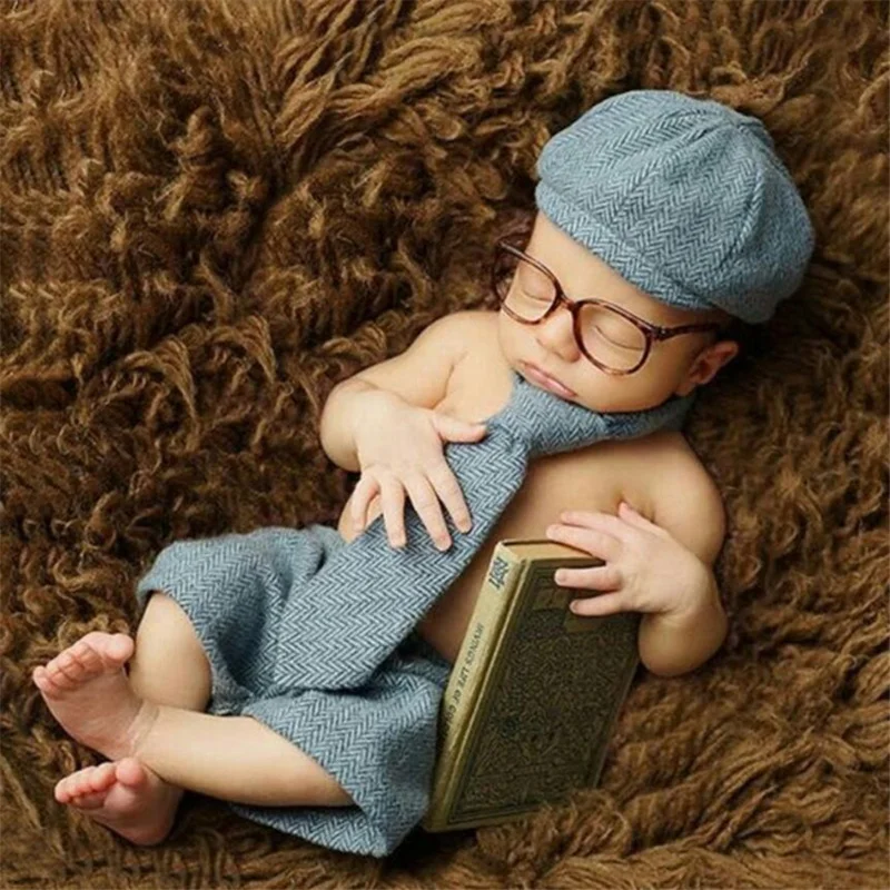 

Baby Boy Photo Costumes Clothes Newborn Bebe Pictures Clothing Hat+Pants+Tie+ Glasses 4pcs Set Oufits Retro