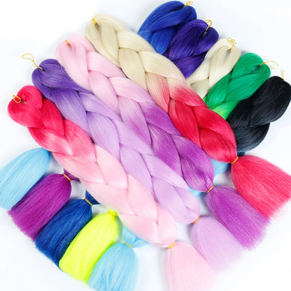 AOSIWIG 24Inch Jumbo Mengepang Rambut Ekstensi Rambut Sintetis Crochet Kepang Pink Biru Bundel Rambut Ombre Kepang Rambut 100G/Paket