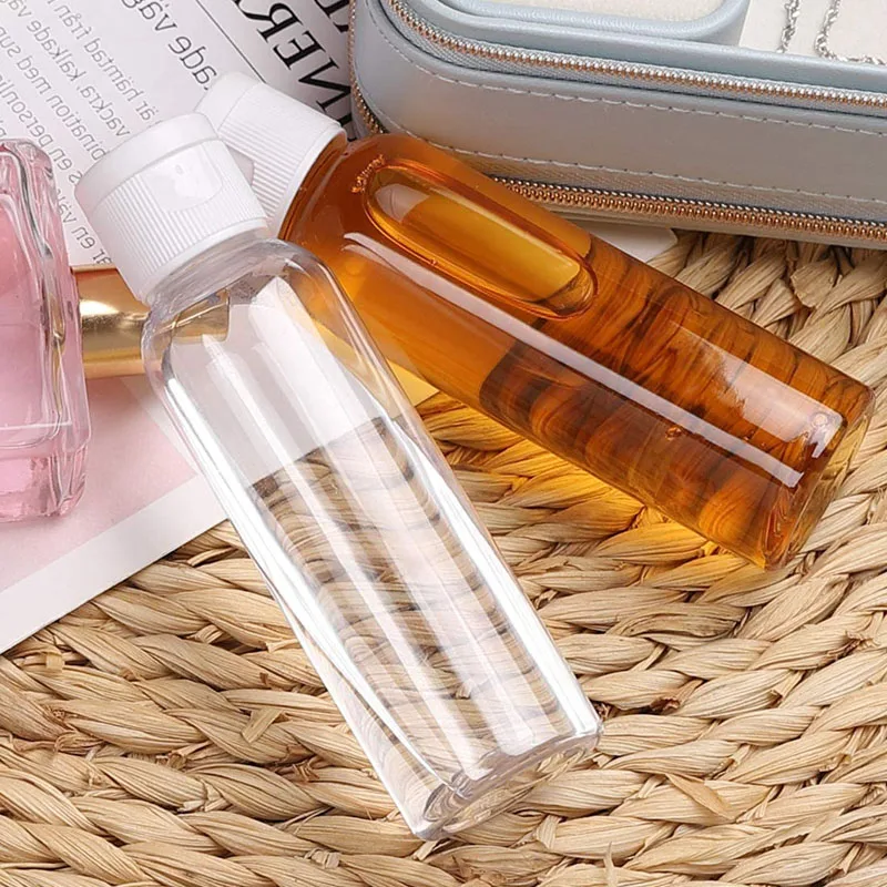 50Pcs 10-120ml Plastic PET Flip Lid Lotion Bottle Wholesale Clear Cosmetic Sample Container Mini Travel Fill Vials Liquid Bottle