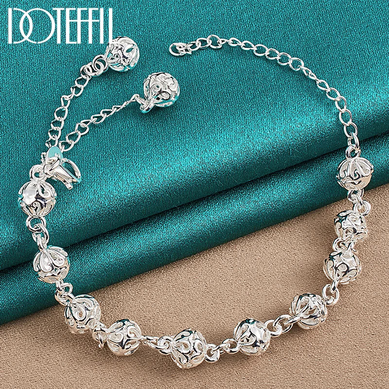 DOTEFFIL 925 Sterling Silver 8mm Hollow Ball Chain Bracelet For Women Wedding Engagement Party Fashion Jewelry