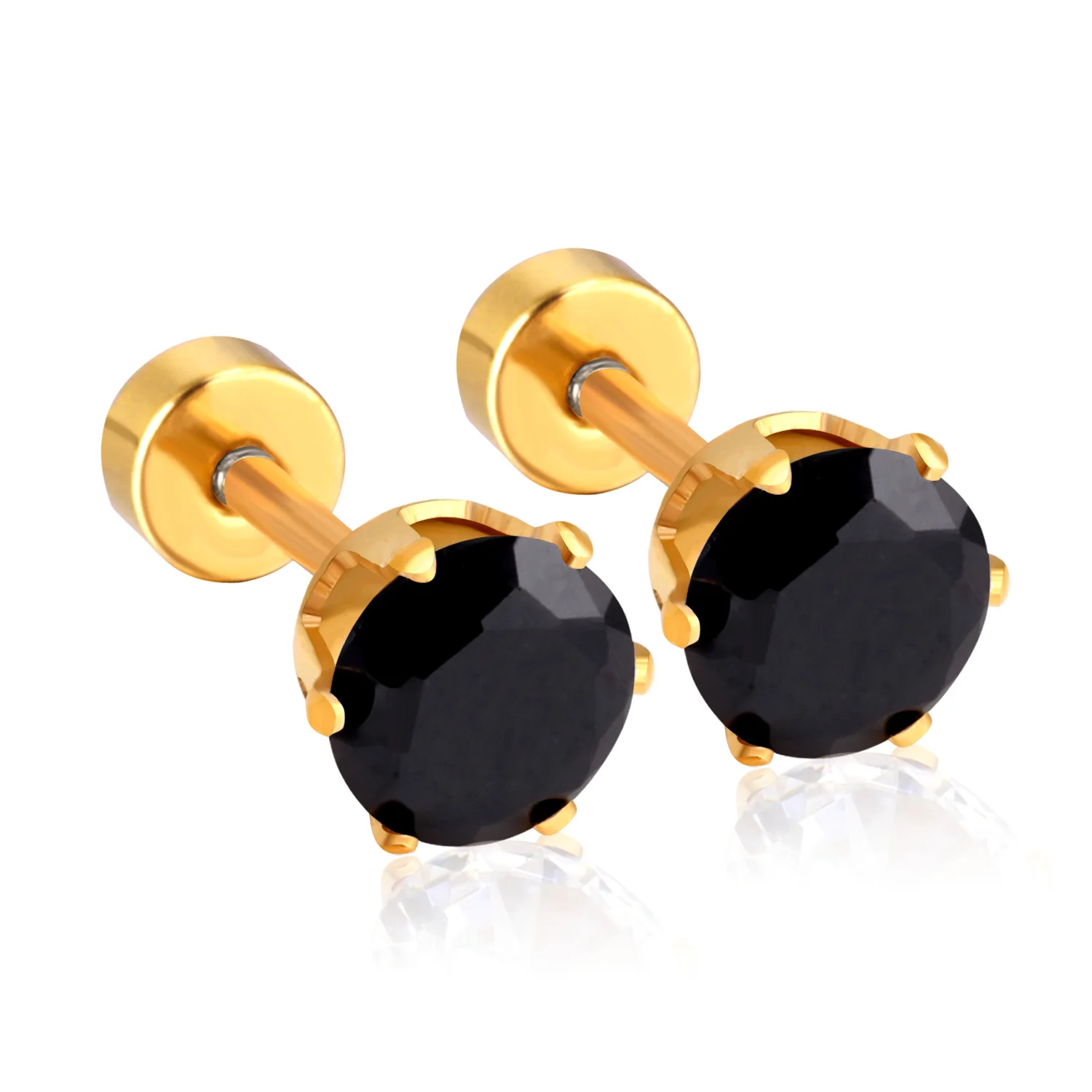 LUXUSTEEL Edelstahl Runde Zirkonia Frauen Weibliche Zubehör Collier Gold Farbe Schraube Stud Ohrringe Party Hochzeit