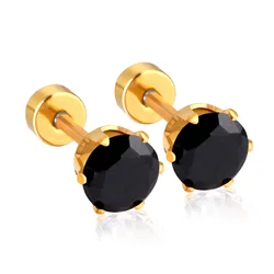 LUXUSTEEL Stainless Steel Round Cubic Zirconia Women Female Accessories Collier Gold Color Screw Stud Earrings Party Wedding