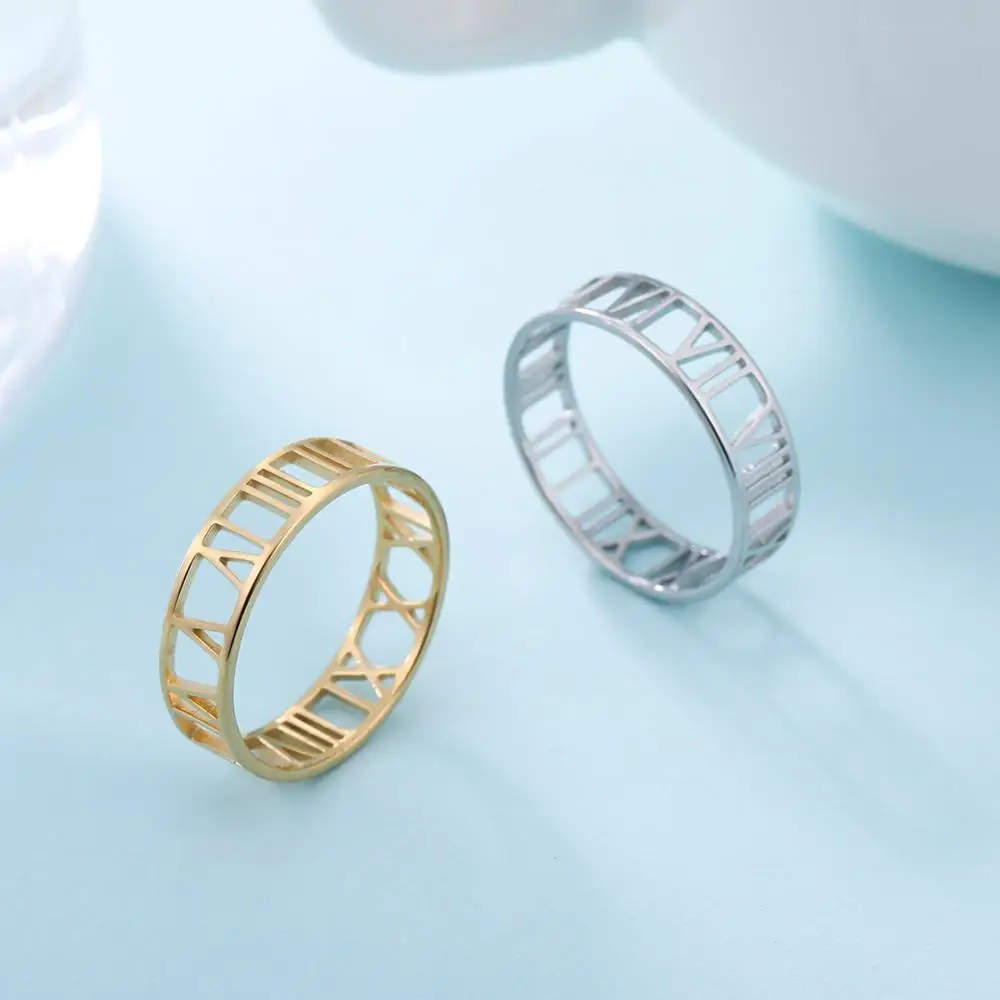 Cazador Hollow Roman Numerals Rings for Women Classic Stainless Steel Gold Color Finger Ring 2025 Trend Jewelry Anniversary Gift