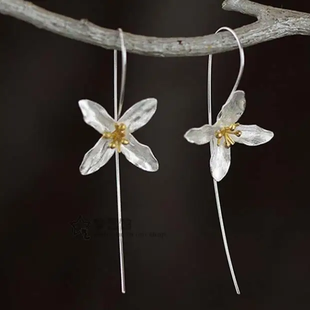 925 Sterling Silver Four Leaf Clover Earings Elegancki długi kolczyk dla kobiet Moda Brincos Grandes Fine Jewelry pendientes
