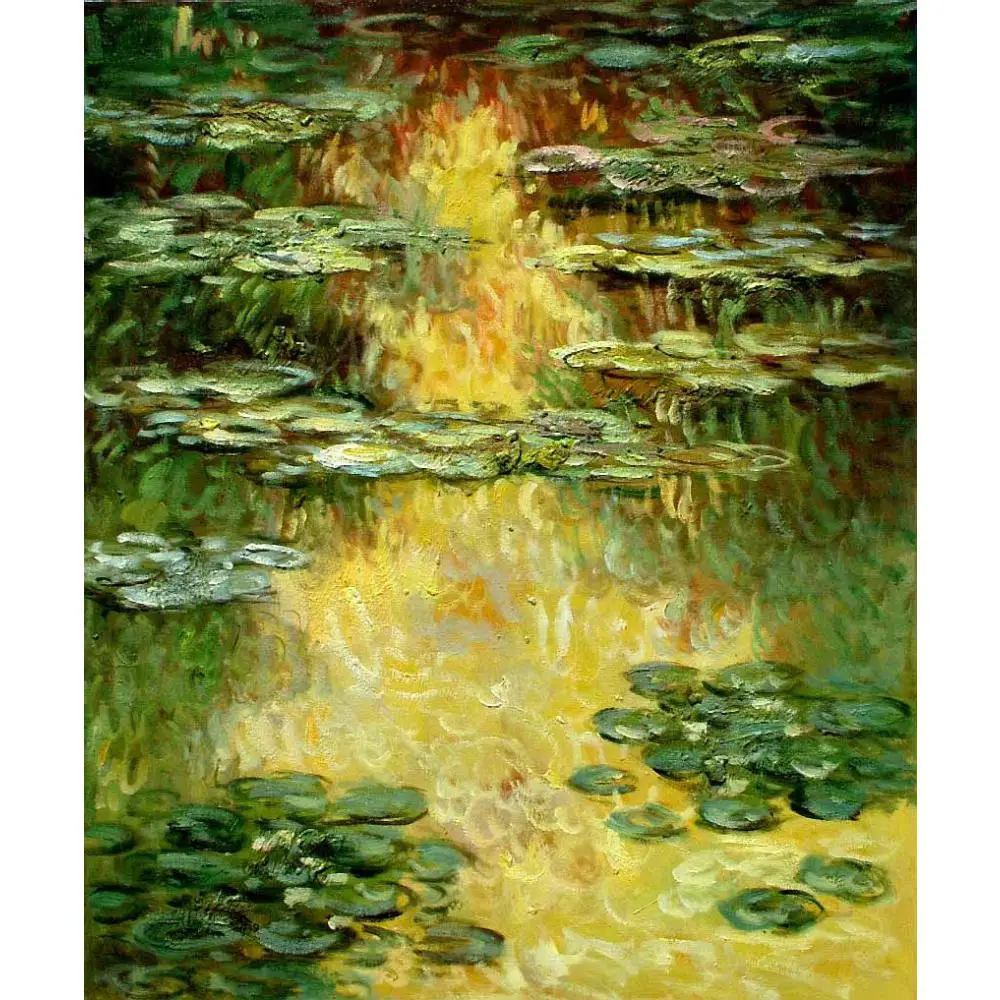 Wall Art Canvas Painting by Claude Monet Water Lilies (Yellow Hue) Bedroom Decor Oil Artwork Handmade High Quality