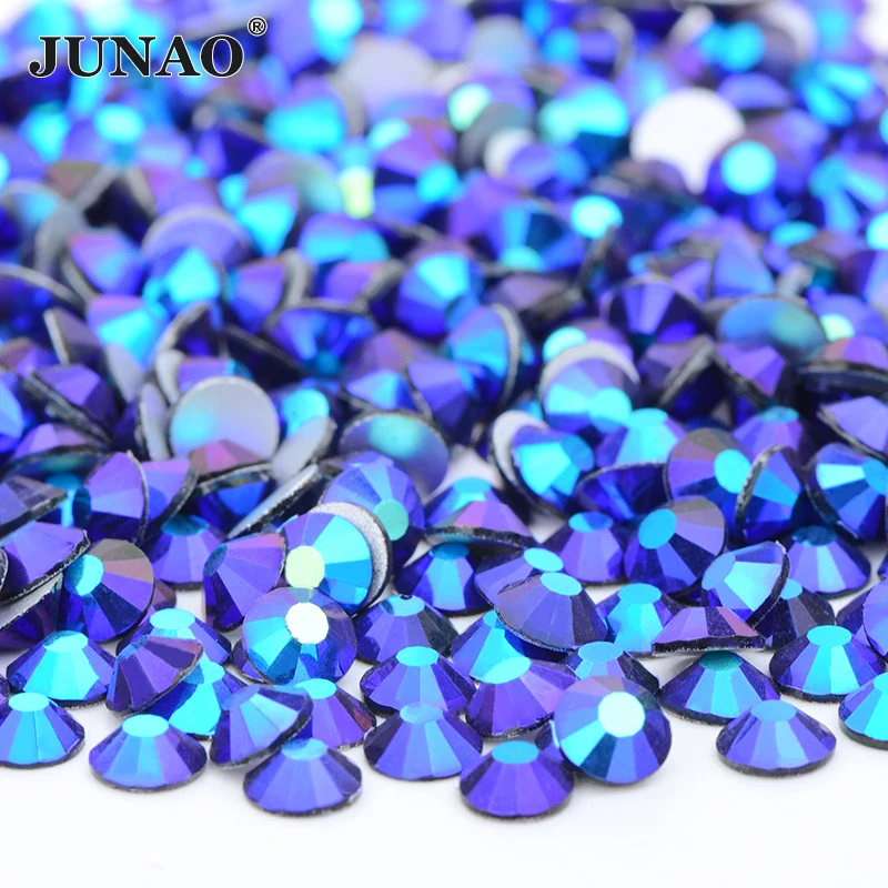 JUNAO SS6 SS8 SS10 SS12 SS16 SS20 SS30 1440Pcs Crystal AB Glass Rhinestones Applique Flatback Nail Crystal Stone DIY Strass