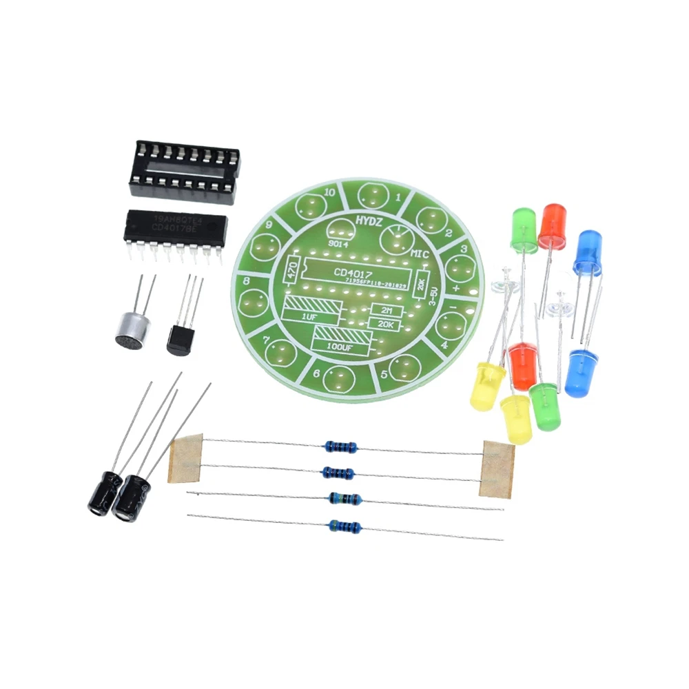 CD4017 DIY Colorful Voice Control Rotating LED Light Kit Electronic Manufacturing  Kit Spare Parts Student Laboratory