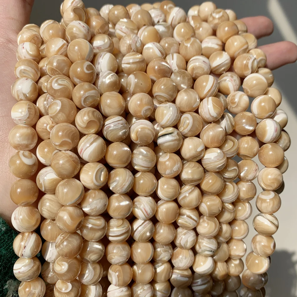 Natural Trochus Shell Stone Beads Round Loose Spacer Beads For Jewelry Making DIY Bracelet Necklace 15\'\' Pick Size 4/6/8/10mm