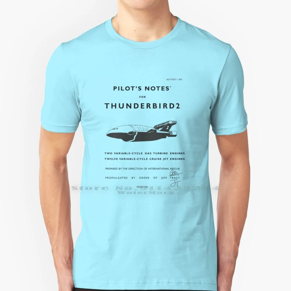 Pilot's Notes For 2 100% Cotton T Shirt International Rescue Tracy Island Lady Penelope The Hood Aviation Sci Fi Science