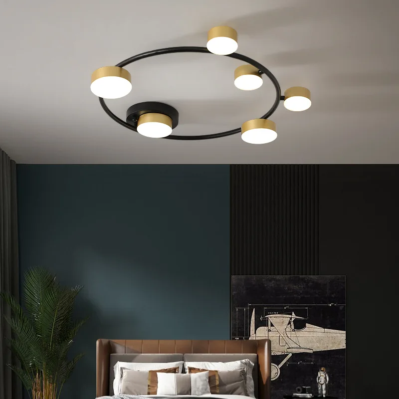 

Modern Led Ceiling Lamps New RC Dimmable for Dining Room Kitchen Foyer Bedroom Black Gold Round Hanging Chandelier Lighting