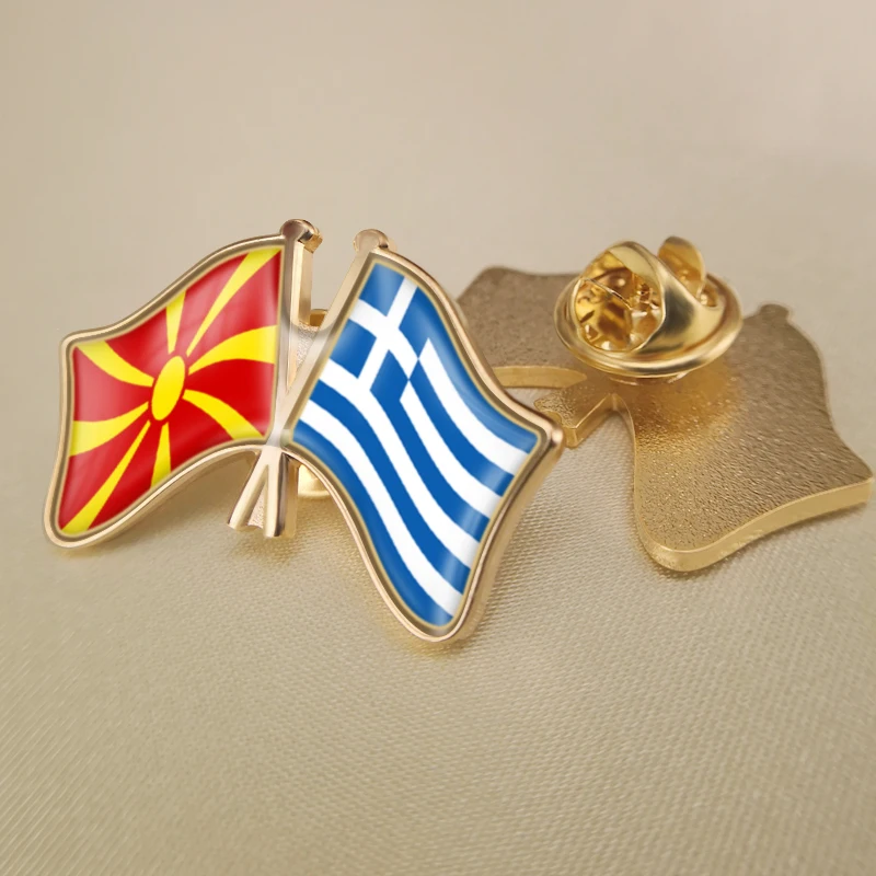 

Macedonia and Greece Crossed Double Friendship Flags Lapel Pins Brooch Badges