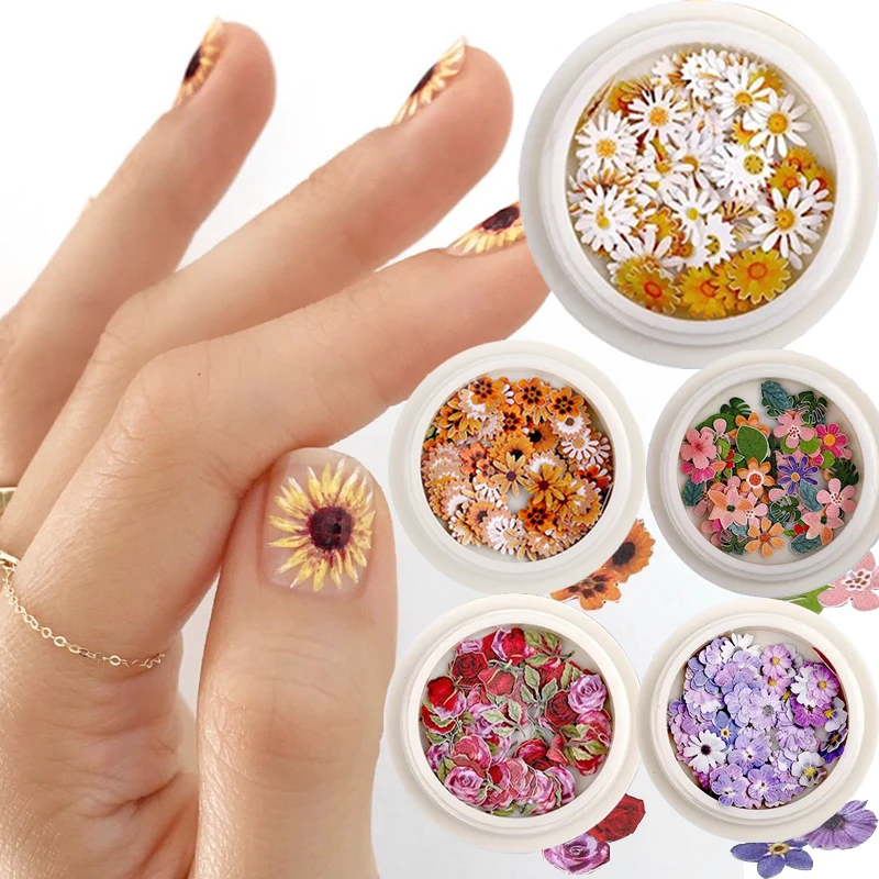 50pcs/box Nail Art Color mixed  small Daisy Flower rose ultra-thin wood pulp patch DIY nail art jewelry  nail art decoration