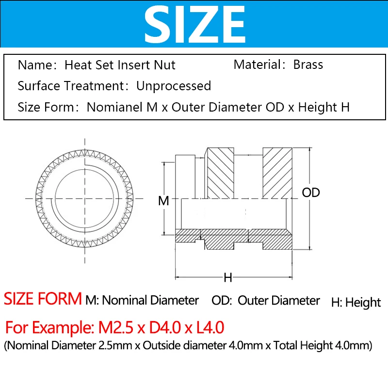 100Pcs M2.5 3D Printer Accessories Parts  Thread Knurled Brass Embedment Nuts Heat Set Insert IUB IUC for Printing Support