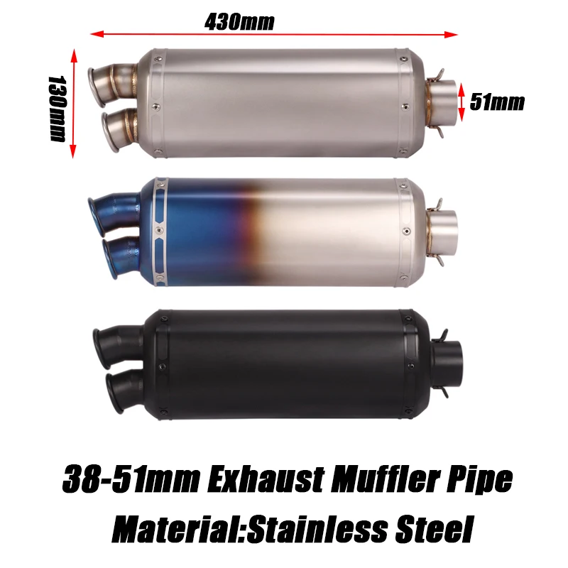 

Exhaust Vent Tubes Removable DB Killer Stainless Silencer System For 38-51mm Motorcycle Tail Refit Double Exit Muffler Pipe