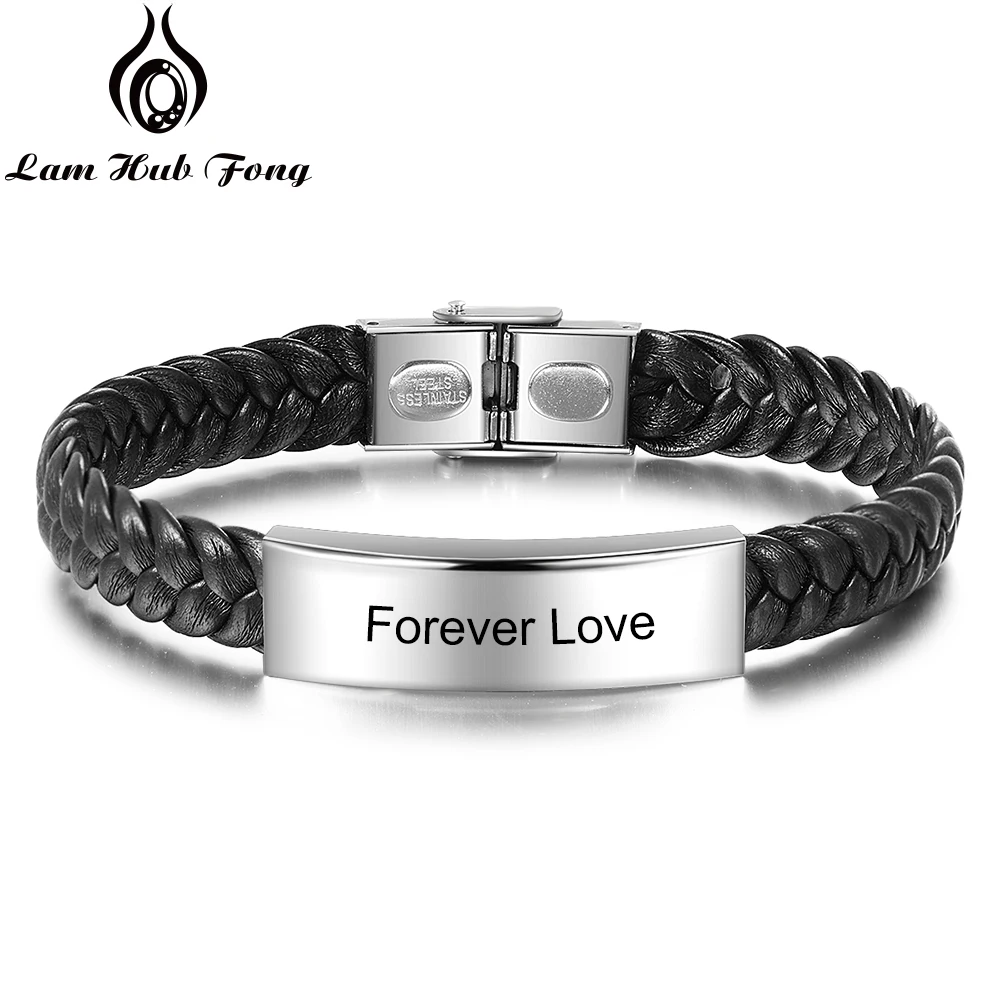 

Personalized Bracelet Woven Leather for Men Custom Text Stainless Steel Bracelets Fashion Jewerly Father's Day Christmas Gift