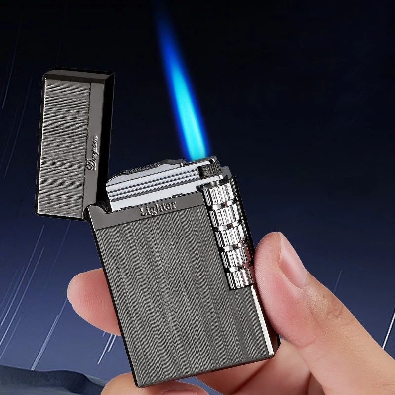 New 2021 Loudly Gas Lighter Square Metal Sideslip Mini Lighters Flint Cigarette Lighters Smoking Accessories Gadgets for Men