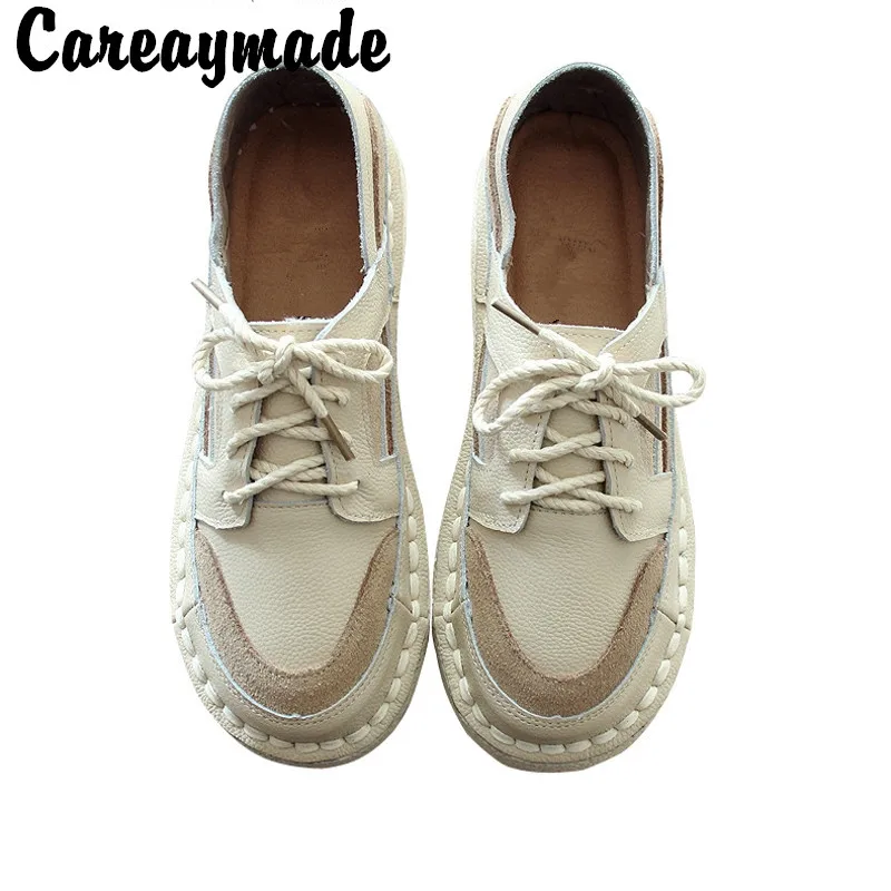 

Careaymade-Genuine leather shoes, super soft soles small fresh literary and artistic retro lace-up shoes, leisure Fltas shoes