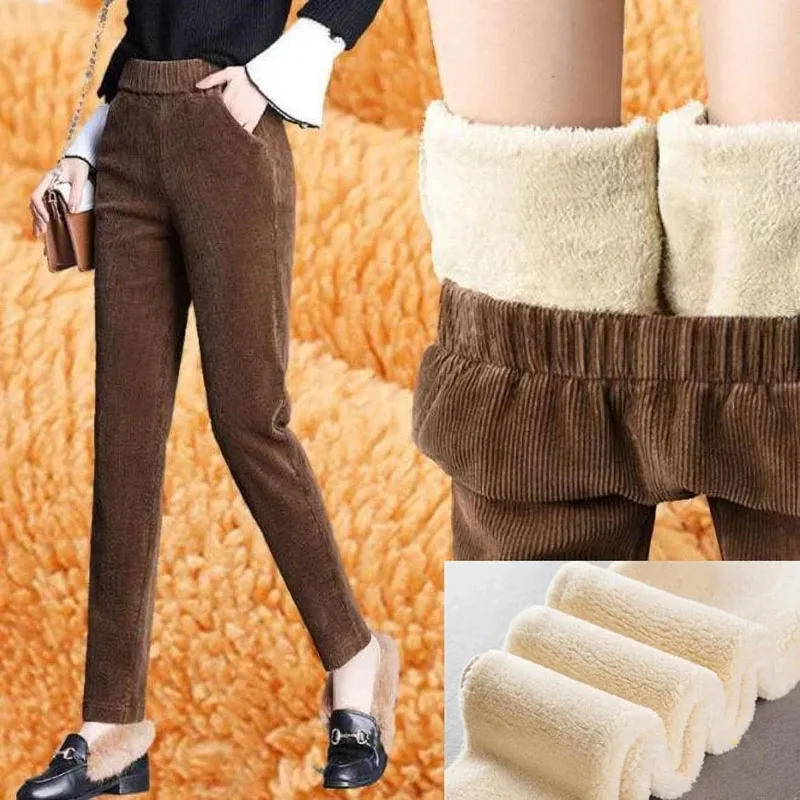 Thick Plush Corduroy Coat Casual Pants Women Warm Autumn And Winter Trousers High Waist Casual Harem Pants Casual Trousers