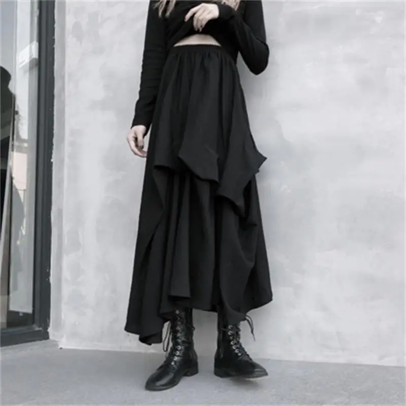 Ladies High Waist Skirt Spring/Summer New Solid Color Elastic Waist Irregular Asymmetric Design Long Skirt Popular Half Skirt