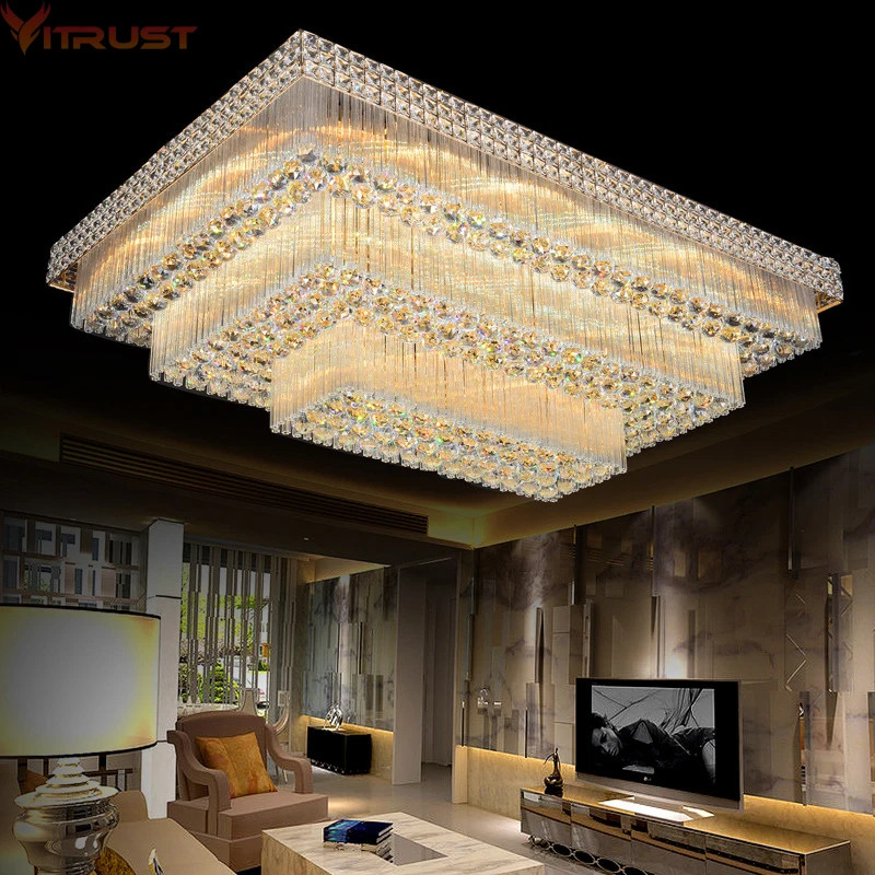 

Modern Crystal Ceiling Lights Lamps Luxury Ceiling lamps Golden luminaria Rectangle Living Room Dining Home LED Lighting Fixture