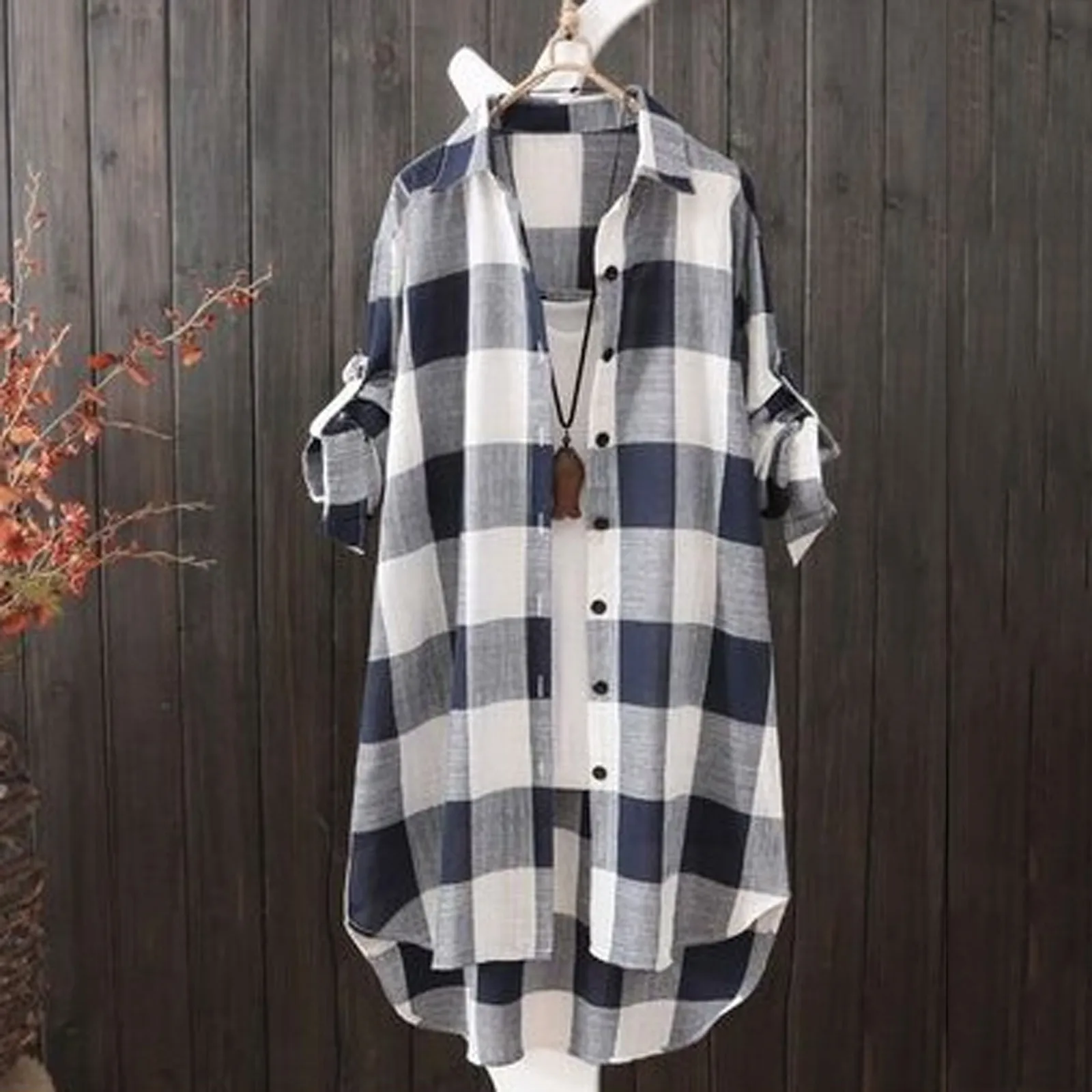 Women Casual Plaid Cotton Shirt Fashion oversized Loose Button Outdoorwear Tunic Shirt Blouse Female Long sleeve Beach Sun Tops