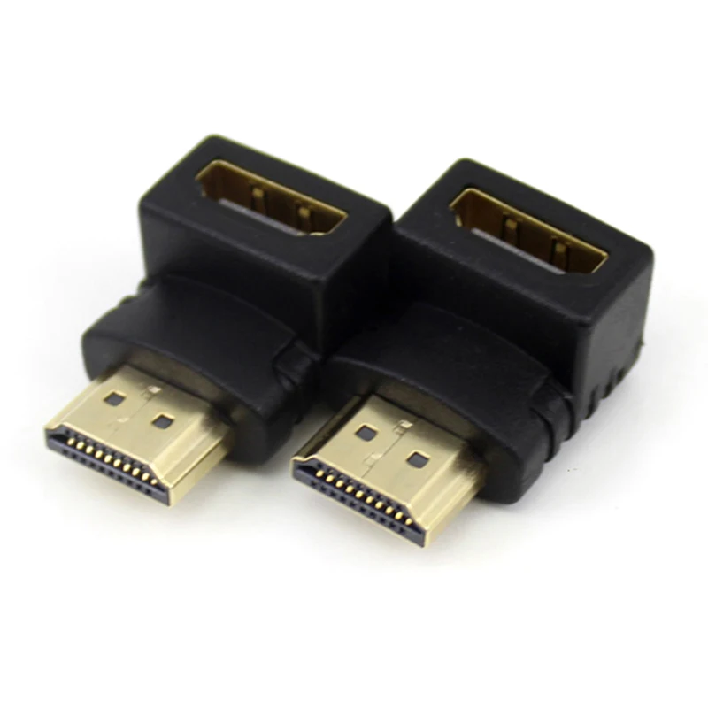 Hdmi macho para fêmea adaptador 90 graus ângulo reto hdmi adaptador 7 forma hdmi m/f mudança de gênero marceneiro preto banhado a ouro