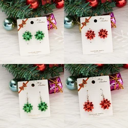 Red Green Color Christmas Gift Star Flower Snowflake Ribbon Stud Earrings For Women Girls Fashion Elegant Jewelry New Year Gifts