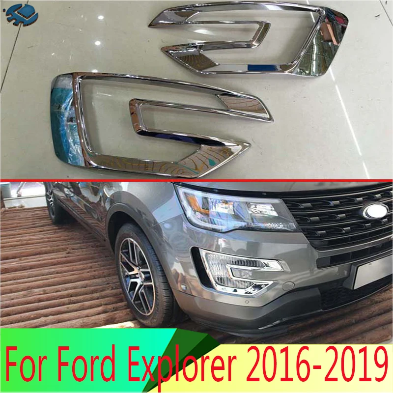 Car Plastic ABS Chromed Front Fog Lamp Cover Fog Light Trim For Ford Explorer 2016 2017 2018 2019 Accessories