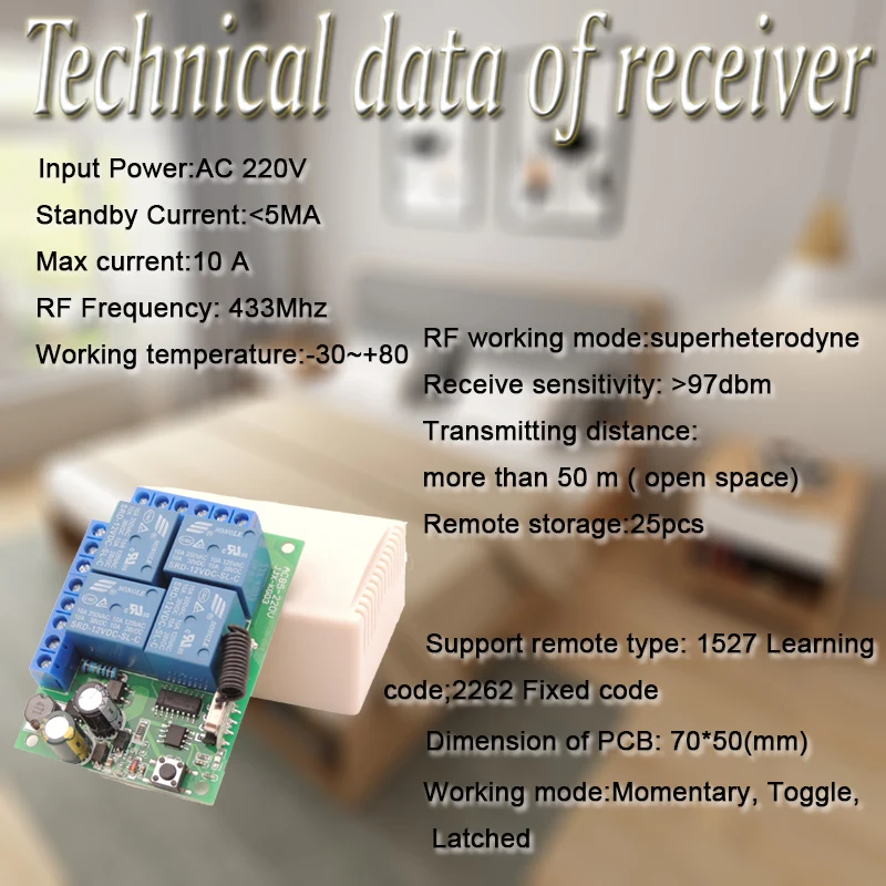 433Mhz Universal Wireless Remote Control Smart Switch AC 85V ~ 250V Relay Receiver Module RF Transmitter Lamp FarmYardLightMotor