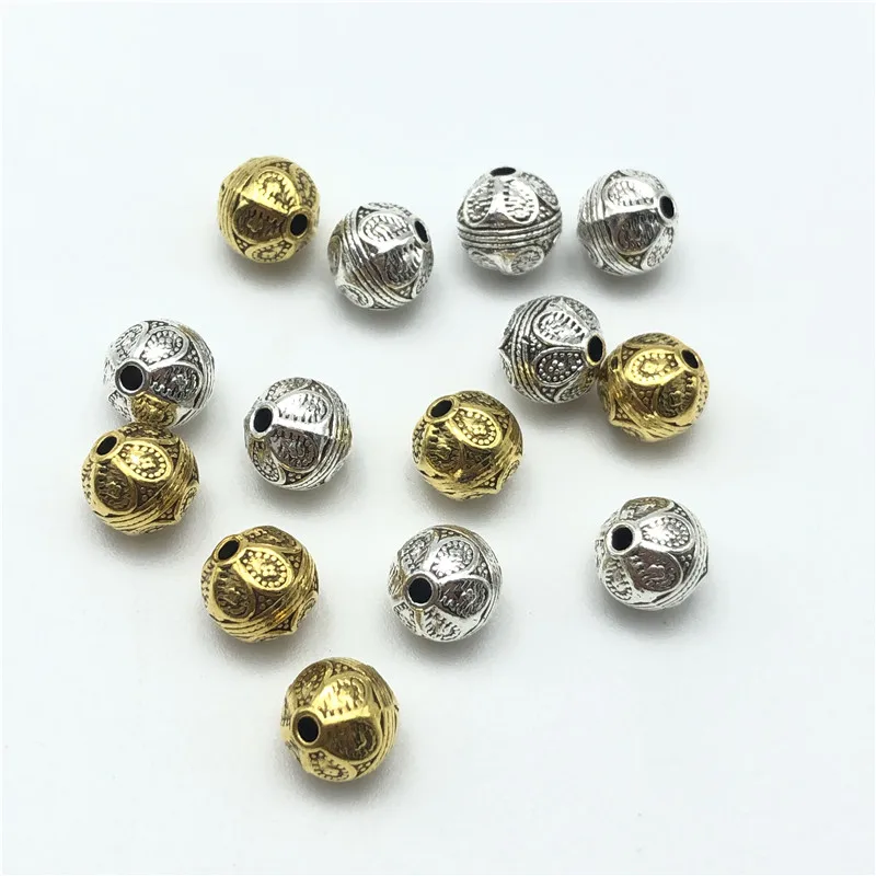 15 sztuk grawerowane okrągłe metalowe koraliki 8mm/10mm luźne koraliki do tworzenia biżuterii DIY ręcznie robiona bransoletka biżuteria akcesoria — zdjęcie 3