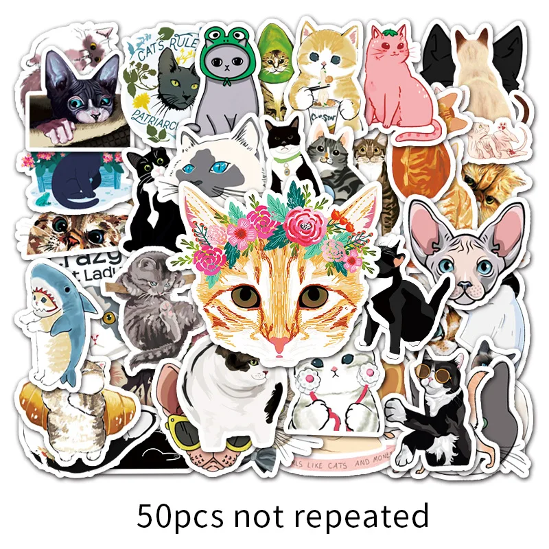 10/30/50pcs  Kawaii Cute Animal Cat Cartoon Graffiti Stickers Notebook  Window Wall Water Cup Trolley Popular Computer Scooter