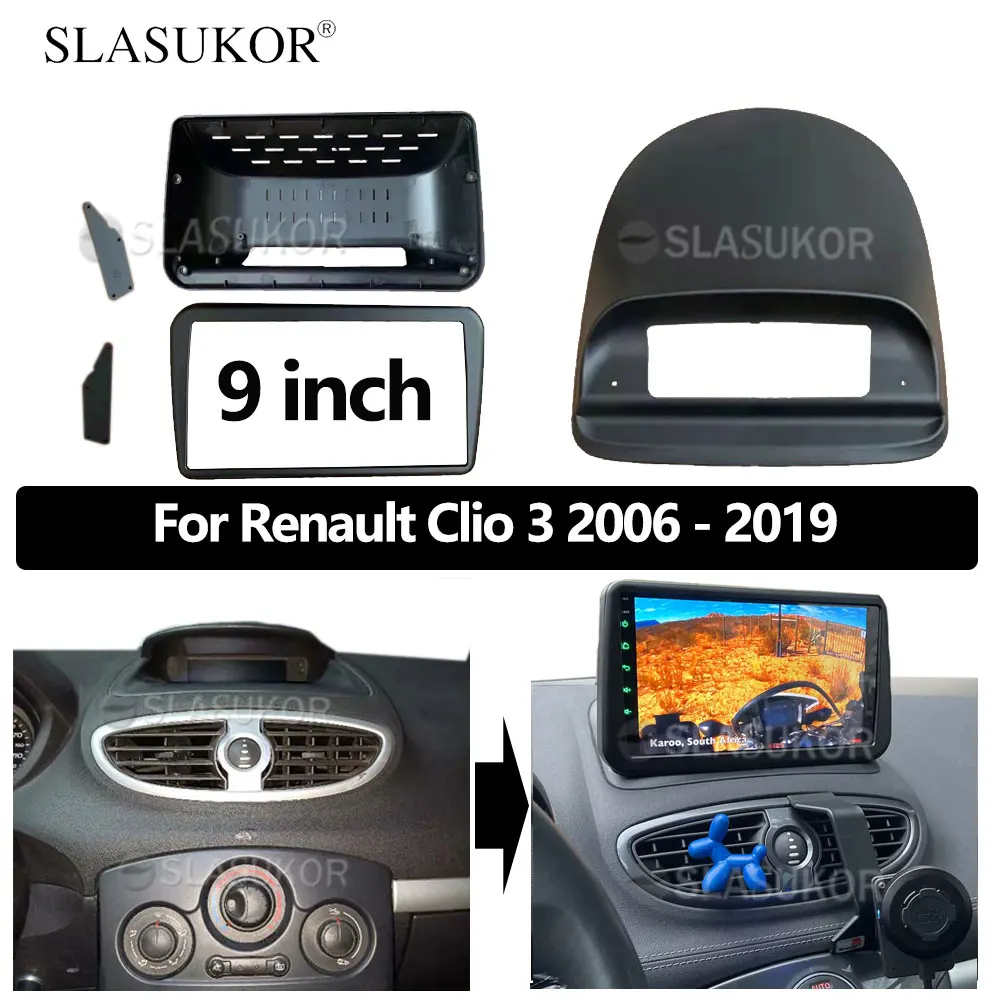 

9 inch Car Fascia Double Din Dvd Frame Audio Fitting Adaptor Panel Dashboard For Renault Clio 3 Clio3 2006 2007- 2019 Car 2 Din