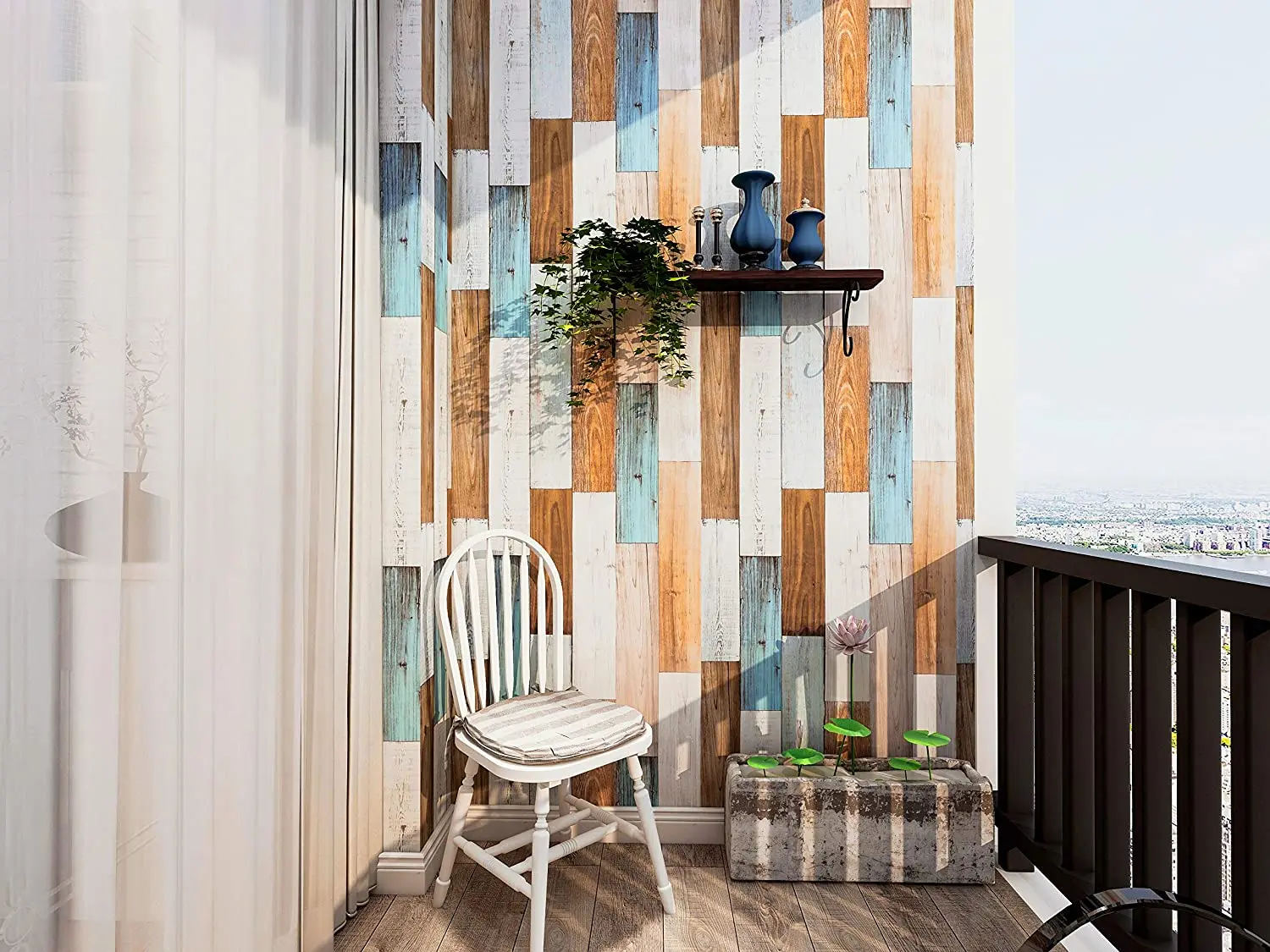6M Wood Contact Paper Vinyl Self-Adhesive Wallpaper Removable Blue Wood Peel and Stick Wallpaper Decorative Wall Furniture Decor