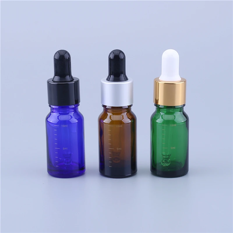 

500pcs/lot Empty 10ML Scale Glass Serum Dropper Bottle 10cc Amber Blue Green Essential Oil Bottles With Scale On The Bottle