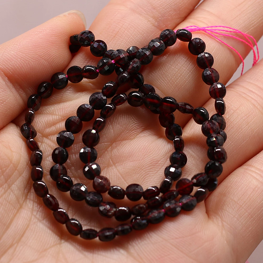 New Natural Pomegranate Stone Beads Oblate Faceted Garnet Loose Spacer Beads for Women DIY Bracelet Necklace Jewelry Making 36cm