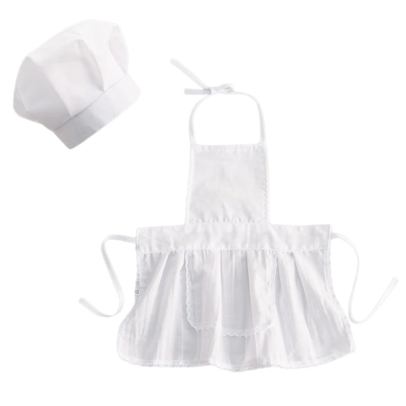 Infant Baby White Chef Costume Kitchen Hat and Apron Set Cosplay Newborn Photography Props Uniform Cooking Wear Outfits Dropship