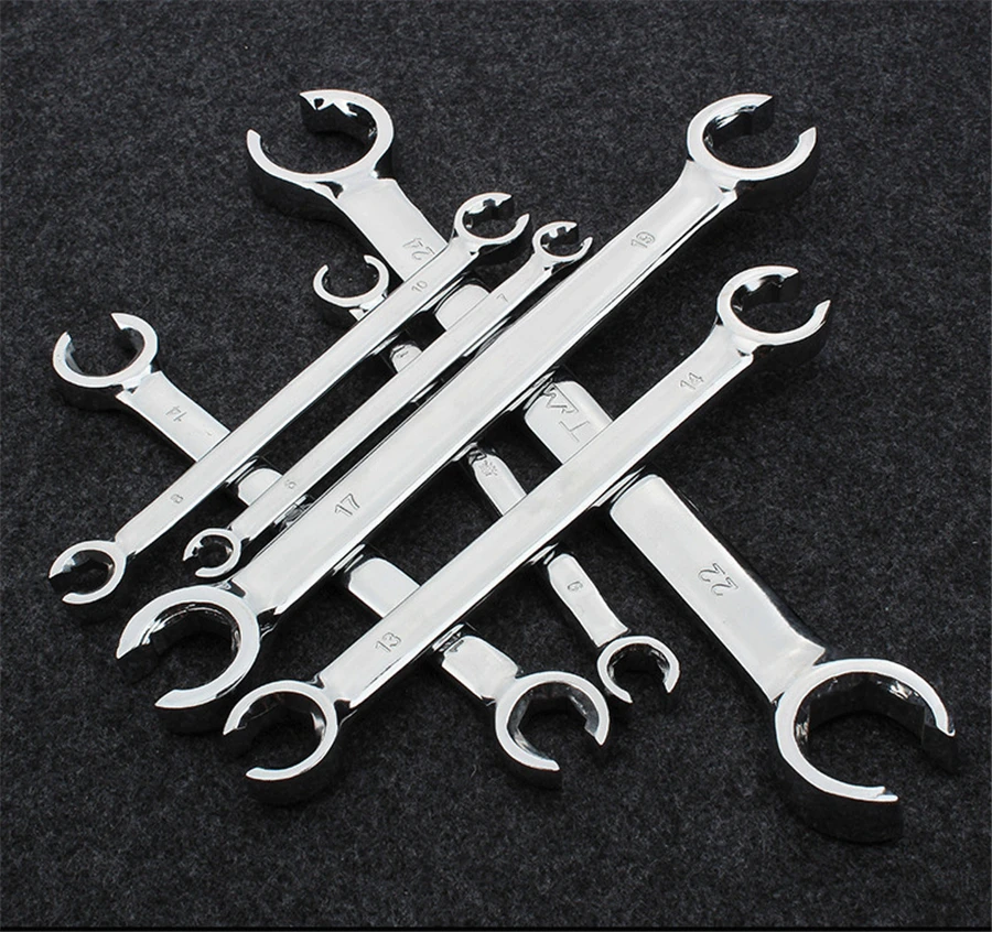 6Pcs/Set 6-19mm 6 Point Chrome Vanadium Steel Metric Flared Nut Spanner Wrench