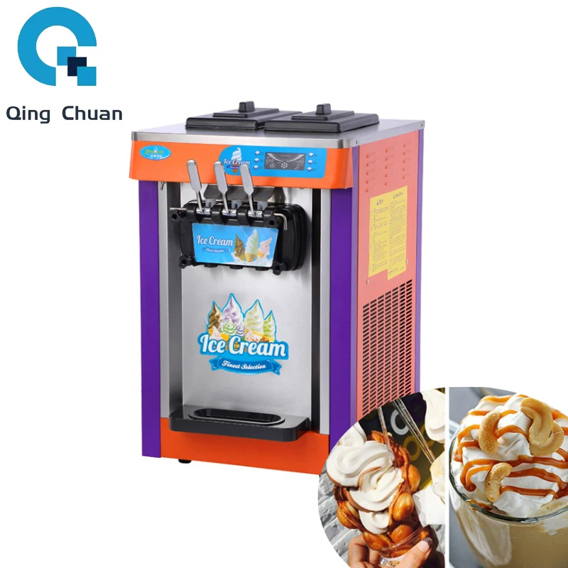 

20L/H Soft Ice Cream Maker Machine GMCC Compressor 220V 3 Flavors Sweet Cone Commercial