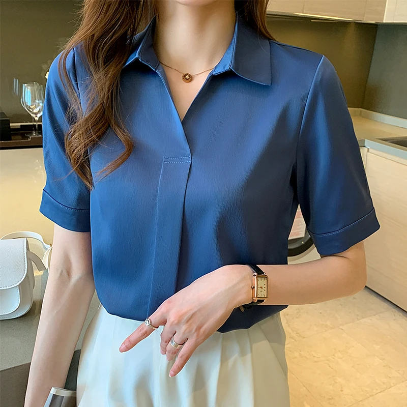 Blouses Femme Short Sleeve Women Tops Blouse Women Blusas Mujer De Moda 2024Turn Down Collar Chiffon White Blouse Shirt E689