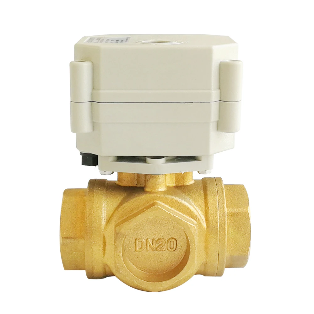 3/4'' 3 way horizontal type Motorized ball valve DN20 Brass electric ball Valve DC24V DC12V DC5V for Water Automatic Control