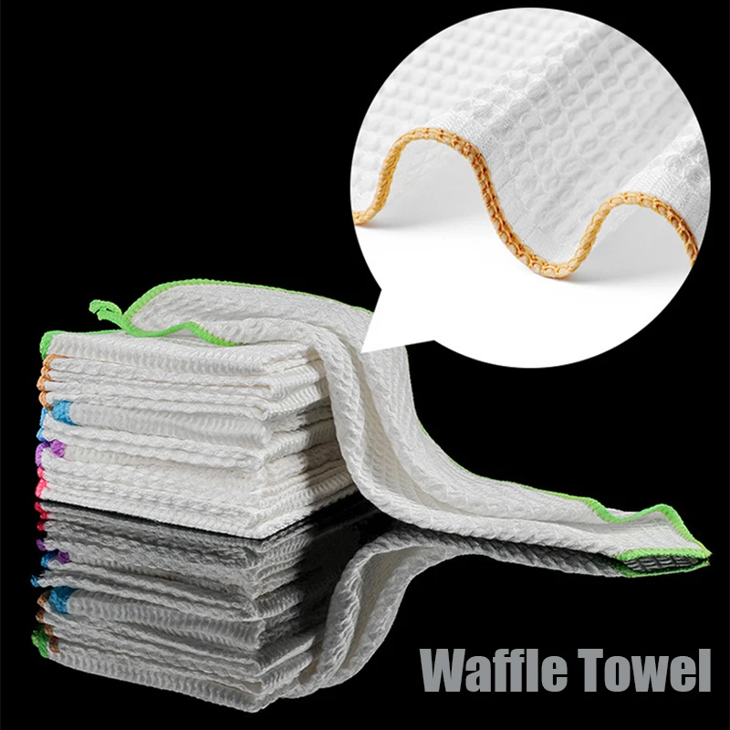 Waffle Towel Microfiber Bamboo Kitchen Cloth Useful Household Accessories Wipes For Home Use Washing Dishes Glass Cleaning Tools