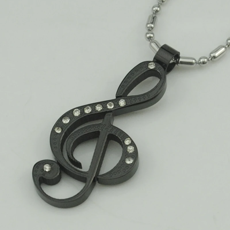 CHIMDOU Fashion Stainless Steel Men Crystal Music Treble Clef Pendant Necklace For Women Rock & Roll Jewelry AP1044