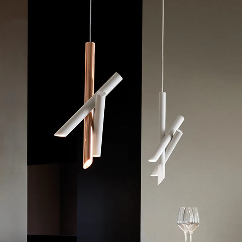 Tubos de luz colgante con personalidad creativa, lámpara de diseño simple y moderna, de oro rosa, para mesa de estudio, oficina y restaurante