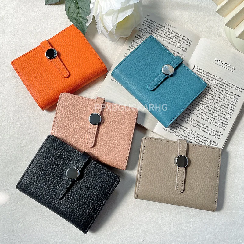 Genuine Leather Women Wallets Luxury Long Hasp Lychee Pattern Coin Purses Female Brand Solid Colors New Thin Clutch Phone Bag