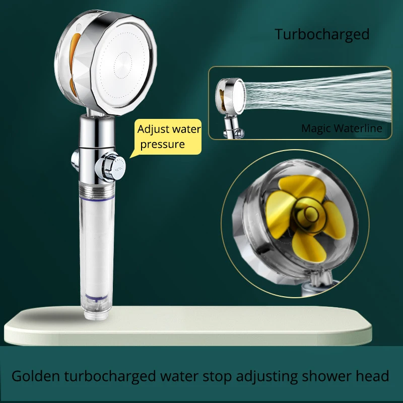 Strong Pressurization Spray Nozzle Water Saving Rainfall 360 Degrees Rotating With  Fan Washable Hand-held Filter Shower Head