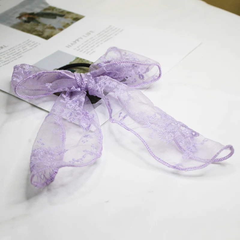 Lystra In New Lace Bowknot Scarf Hair Ties for Women Female Mesh Hair Scrunchies Ponytail Barrettes Women Hair Accessories