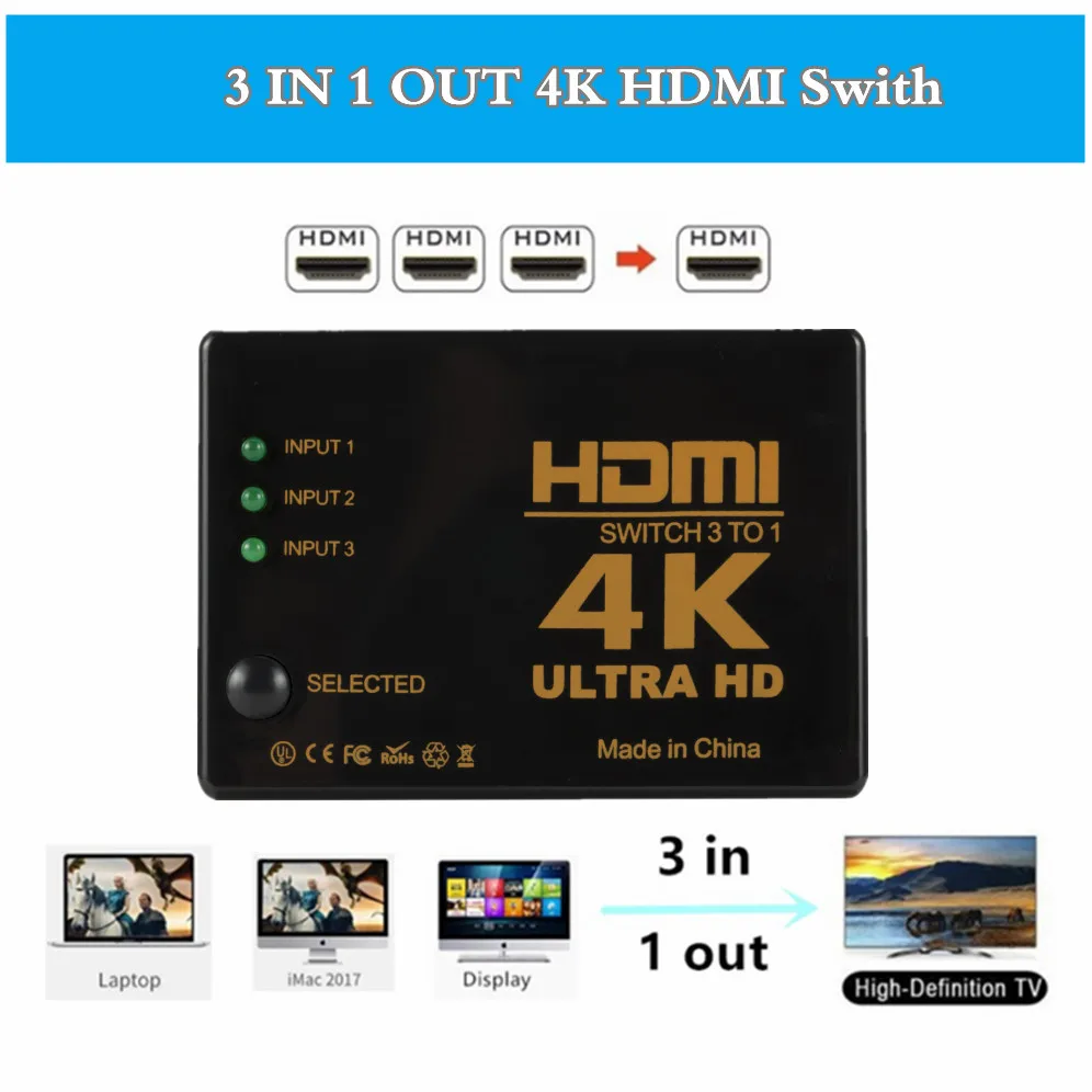 GRWIBEOU-スイッチHdmi,スイッチ,4k,スイッチャー,3 in 1,hd 1080p,ビデオケーブル,アダプター,ps4/3,TVボックス用コンバーター,pc