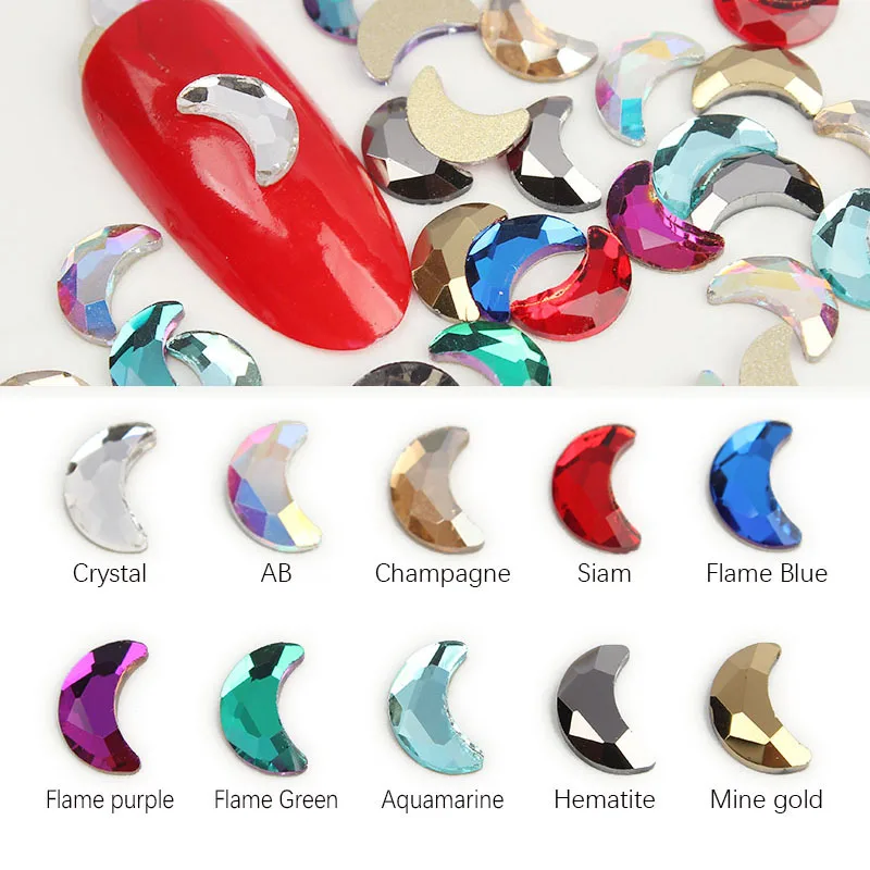 Best selling moon-shaped 5x8mm nail art rhinestone 11 colors fancy crystal stone 30pcs / 100Pcs for DIY nail decoration