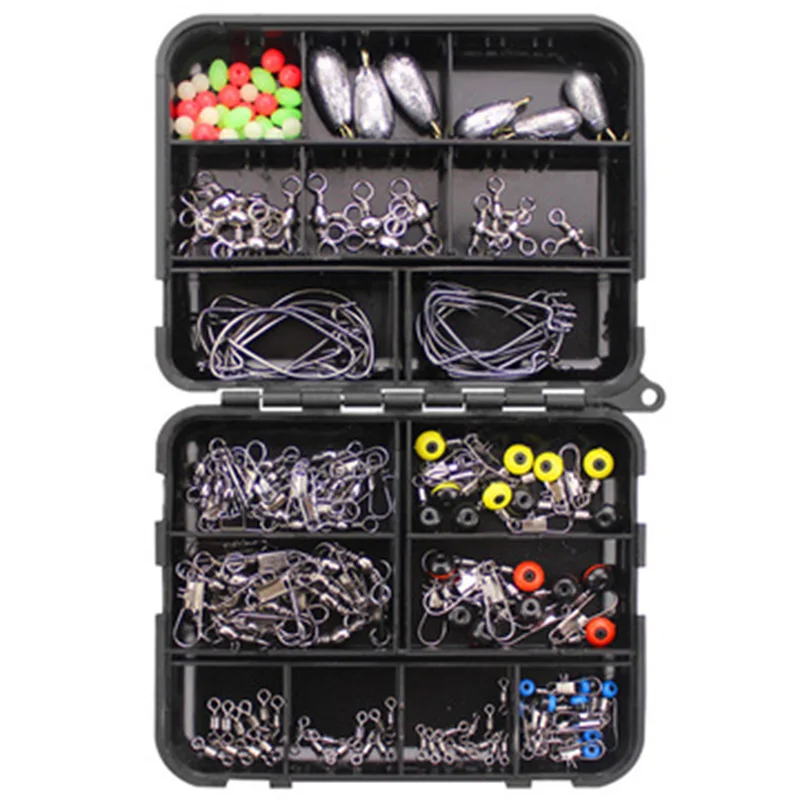 Boxed 160 pieces fishing accessories set including crank hook lead sinker set trigeminal swivel retaining bead 8-shaped ring